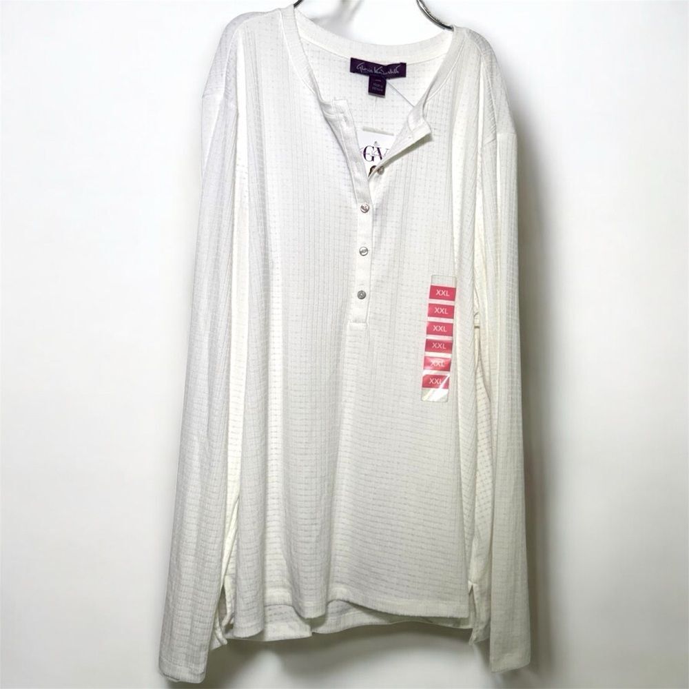 Gloria Vanderbilt Textured White Henley XXL NEW